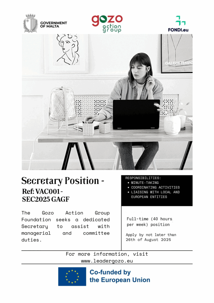 Vacancy for the Position of Secretary at the Gozo Action Group Foundation